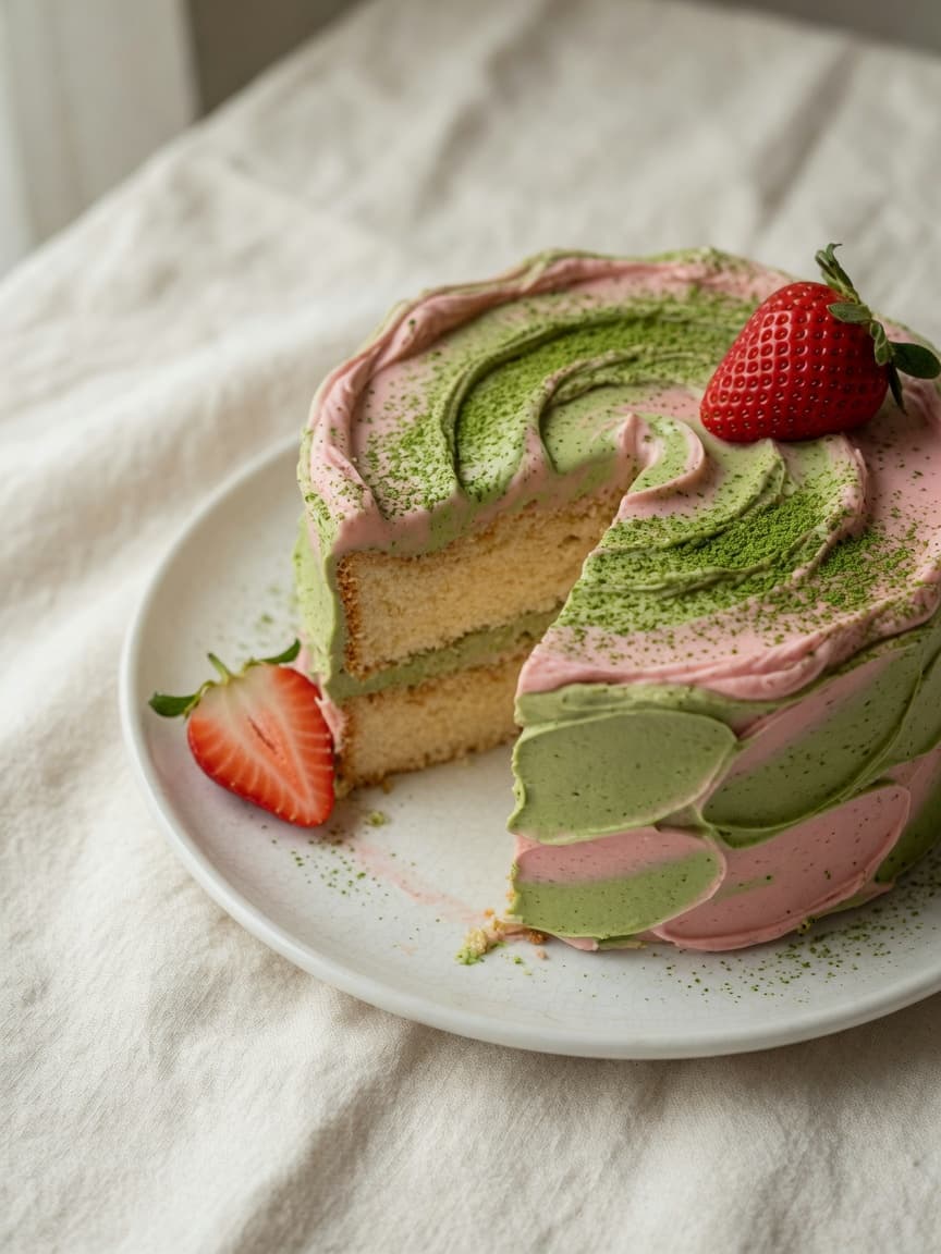 Strawberry Matcha chiffon cake from Salt and Light Bakehouse
