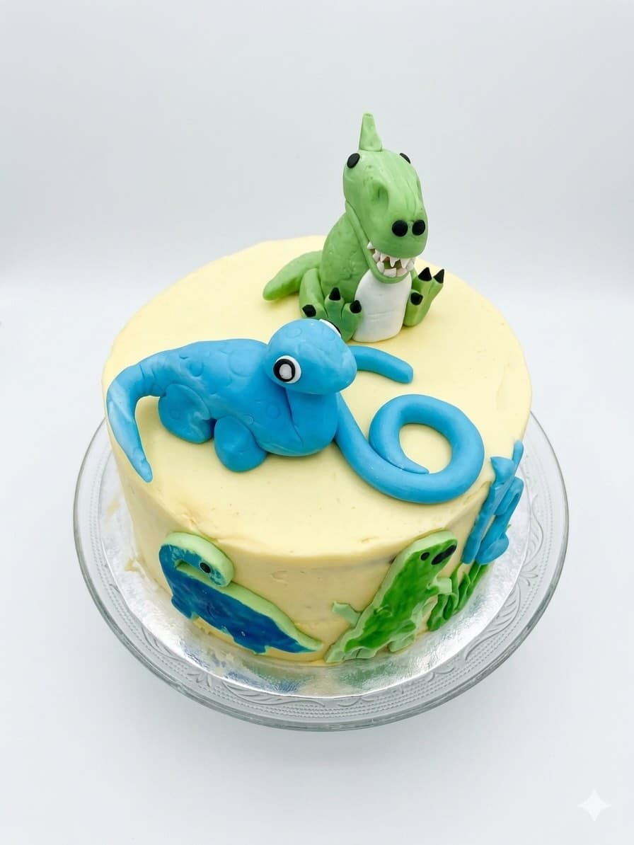 Len's hand-sculpted dinosaur birthday cake — the cake that started Salt and Light